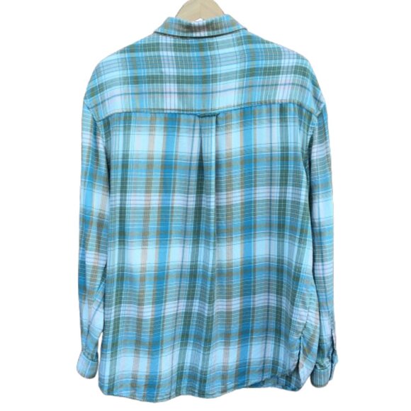 American Eagle Pearl Snap Flannel Shirt Womens Large Green Pink Plaid Western - Picture 3 of 9